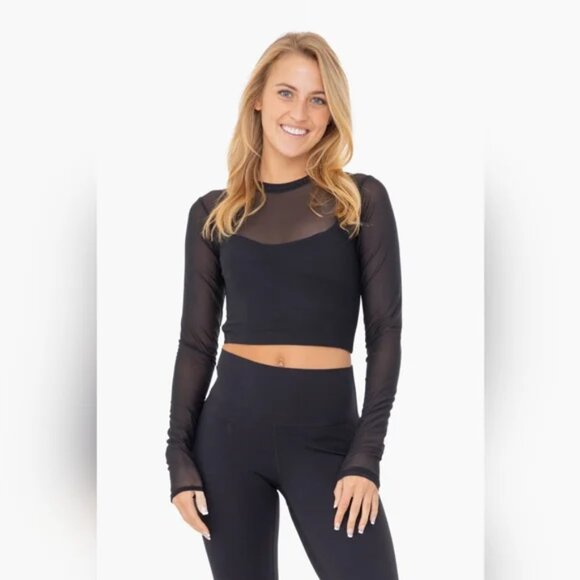 Mono b Racerback Sheer Long Sleeve Top - Picture 1 of 6